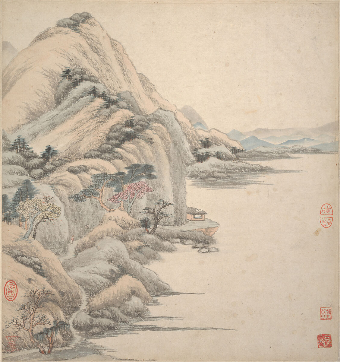 Landscapes in the styles of ancient masters, Wang Jian (Chinese, 1609–1677/88), Album of eighteen leaves; ink and color on paper, China