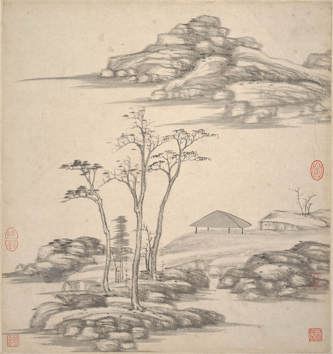 Landscapes in the styles of ancient masters, Wang Jian (Chinese, 1609–1677/88), Album of eighteen leaves; ink and color on paper, China
