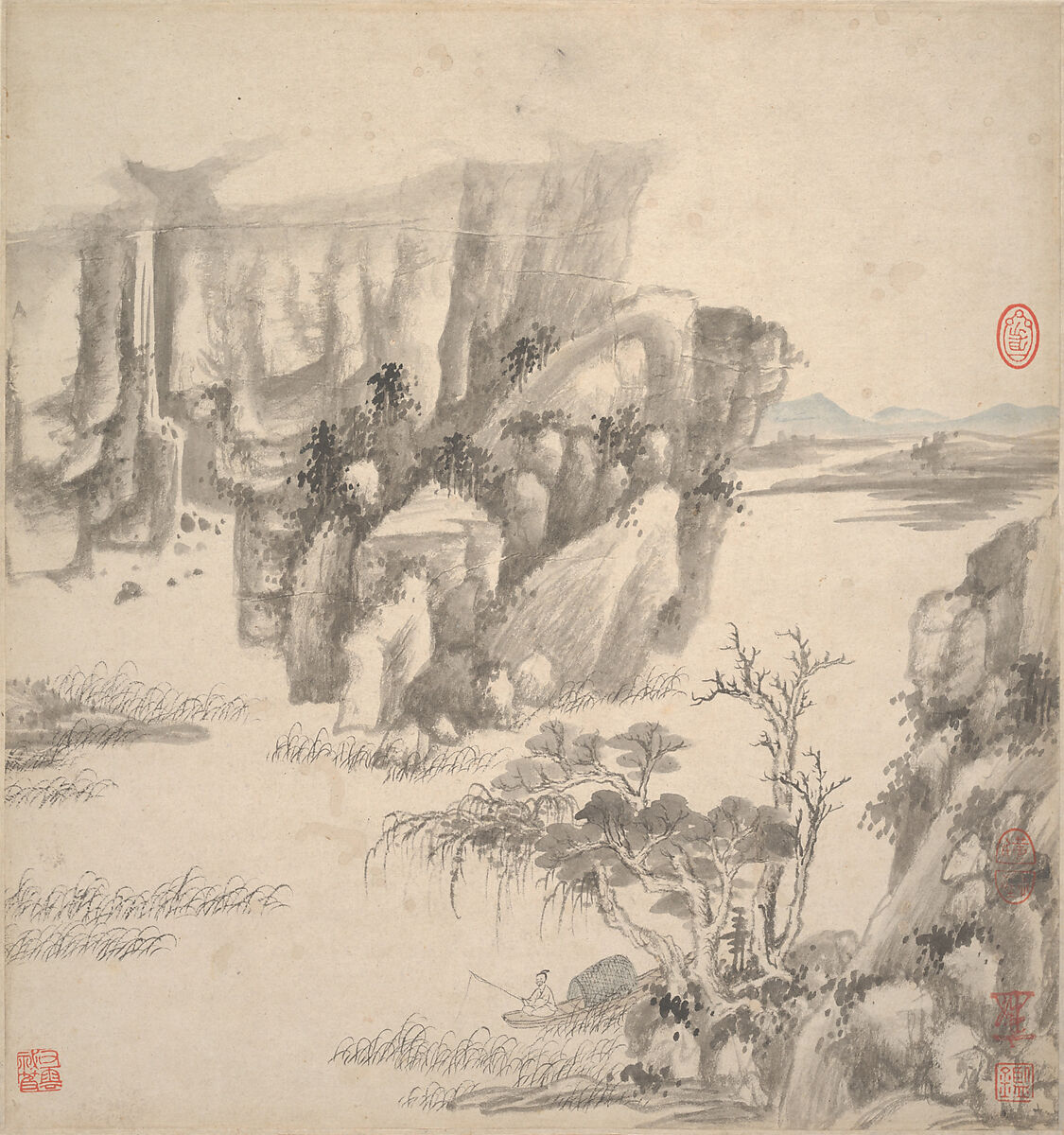 Landscapes in the styles of ancient masters, Wang Jian (Chinese, 1609–1677/88), Album of eighteen leaves; ink and color on paper, China