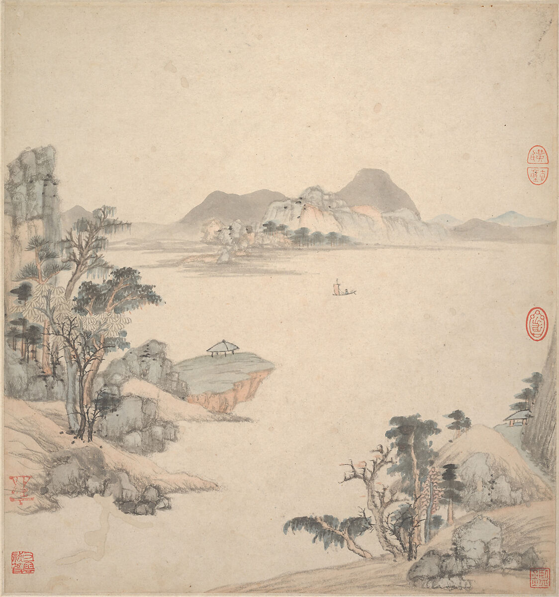 Landscapes in the styles of ancient masters, Wang Jian (Chinese, 1609–1677/88), Album of eighteen leaves; ink and color on paper, China