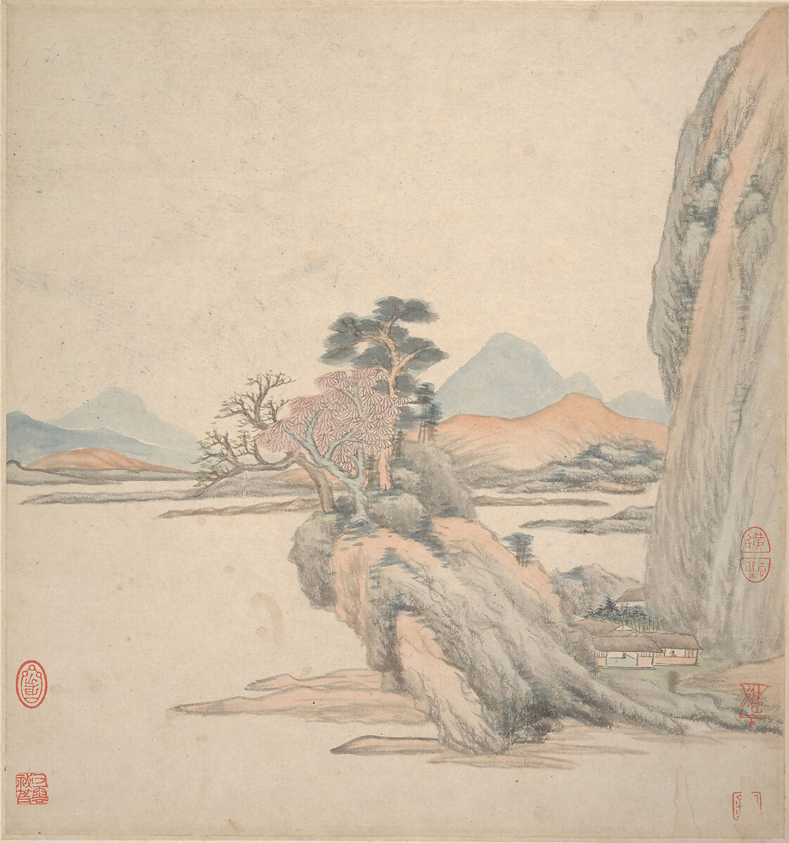 Landscapes in the styles of ancient masters, Wang Jian (Chinese, 1609–1677/88), Album of eighteen leaves; ink and color on paper, China