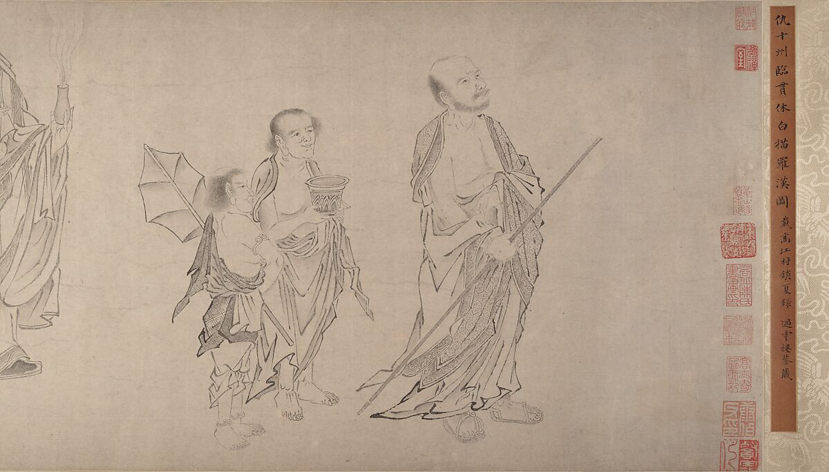 The Sixteen Luohans, Attributed to Qiu Ying (Chinese, ca. 1495–1552), Handscroll; ink on paper, China