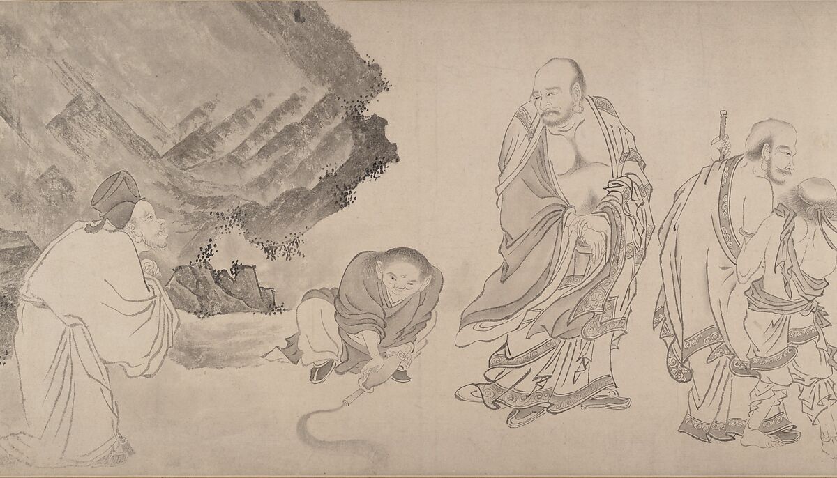 The Sixteen Luohans, Attributed to Qiu Ying (Chinese, ca. 1495–1552), Handscroll; ink on paper, China