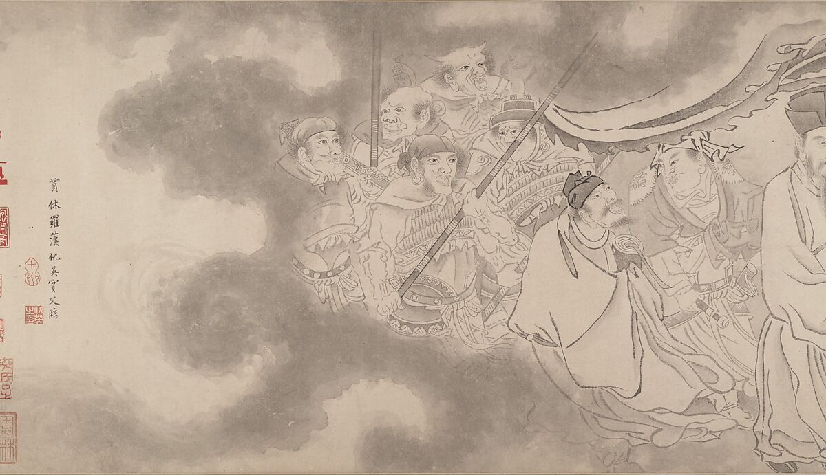 The Sixteen Luohans, Attributed to Qiu Ying (Chinese, ca. 1495–1552), Handscroll; ink on paper, China