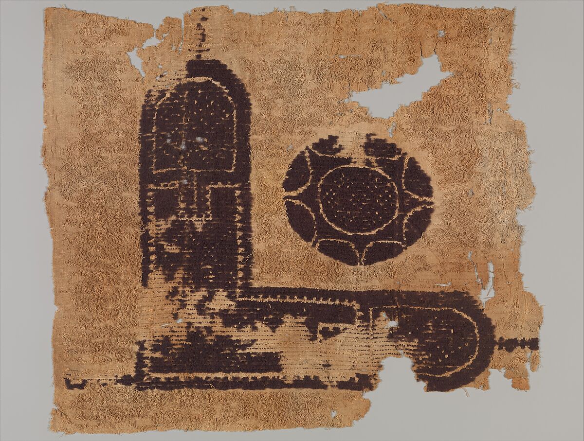 Textile Fragment, Linen, wool; tapestry weave, looped embroidery