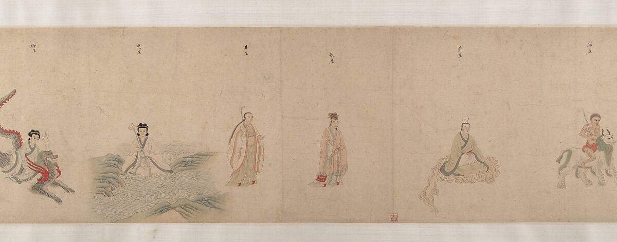 Divinities of the Planets and Constellations, Attributed to Qiu Ying (Chinese, ca. 1495–1552), Handscroll; ink and color on paper, China