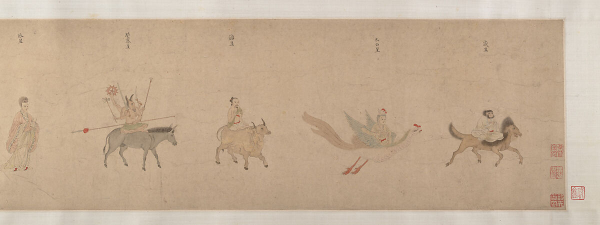 Divinities of the Planets and Constellations, Attributed to Qiu Ying (Chinese, ca. 1495–1552), Handscroll; ink and color on paper, China 