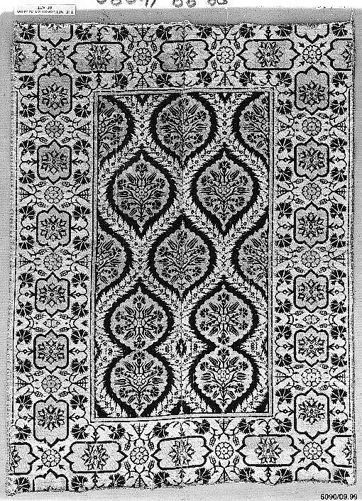 Panel, Silk, cotton, metal wrapped thread; cut and voided velvet, brocaded