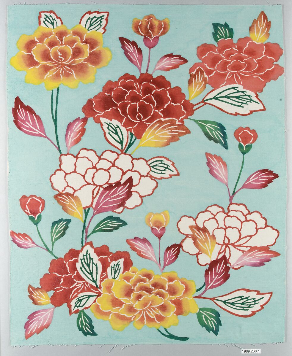 Bingata Panel with Tree Peonies, Teruyo Shinohara and her pupils, Cotton tabby, Japan (Ryūkyū Islands) 