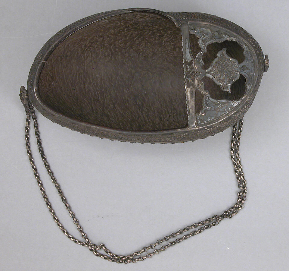Begging Bowl, Yar Muhammad, Coco-de-mer shell, silver and gilded silver; pierced and engraved