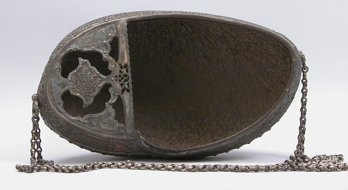 Begging Bowl, Yar Muhammad, Coco-de-mer shell, silver and gilded silver; pierced and engraved