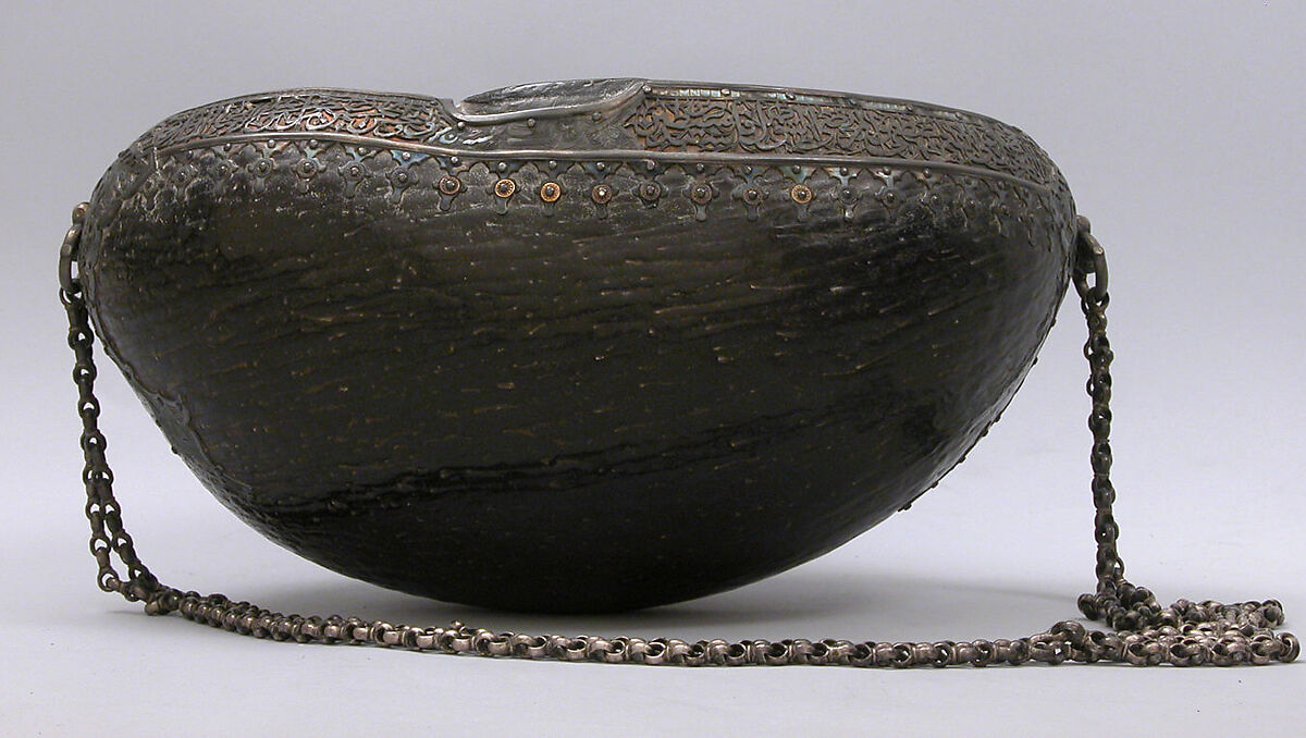 Begging Bowl, Yar Muhammad, Coco-de-mer shell, silver and gilded silver; pierced and engraved