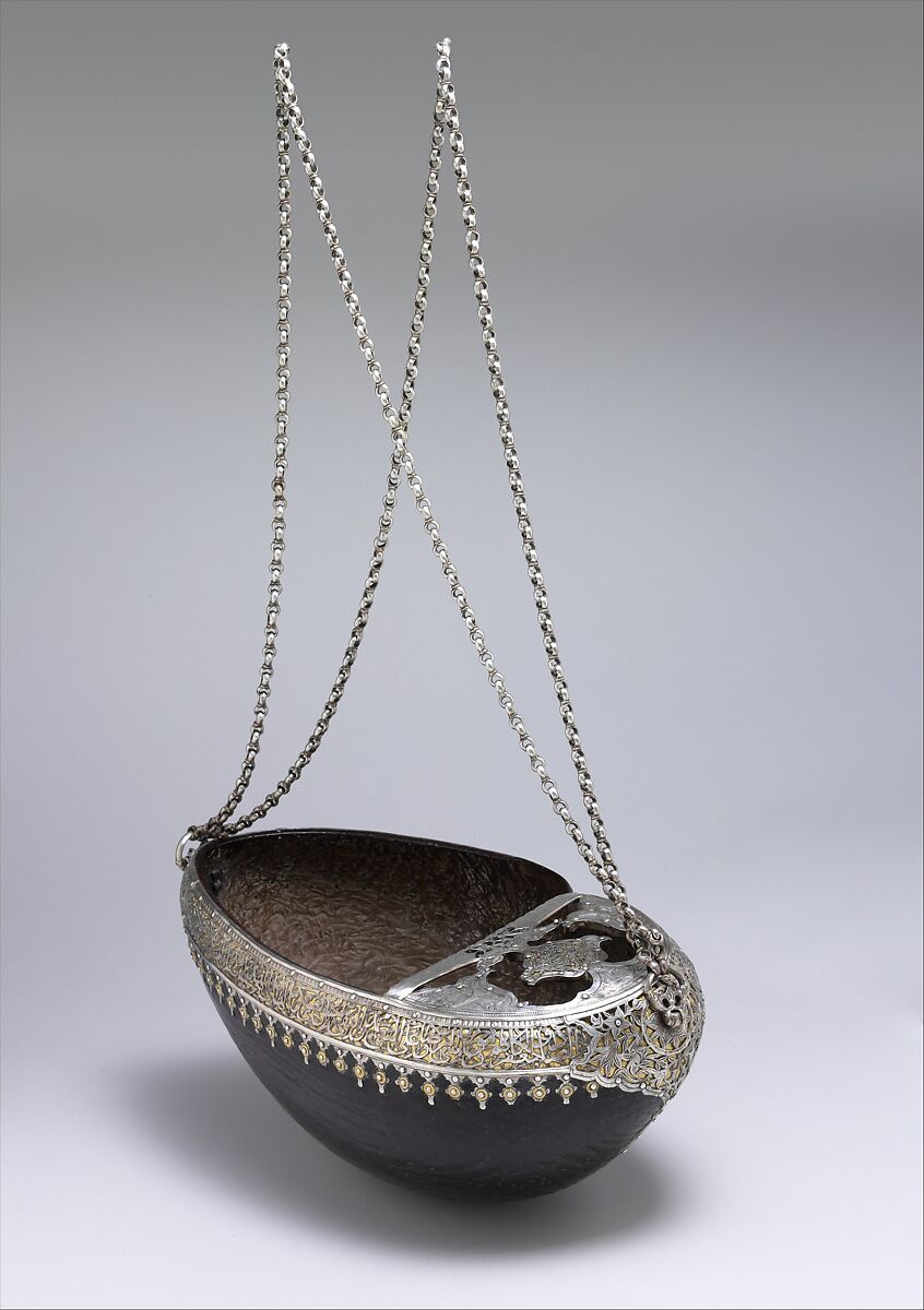 Begging Bowl, Yar Muhammad, Coco-de-mer shell, silver and gilded silver; pierced and engraved 