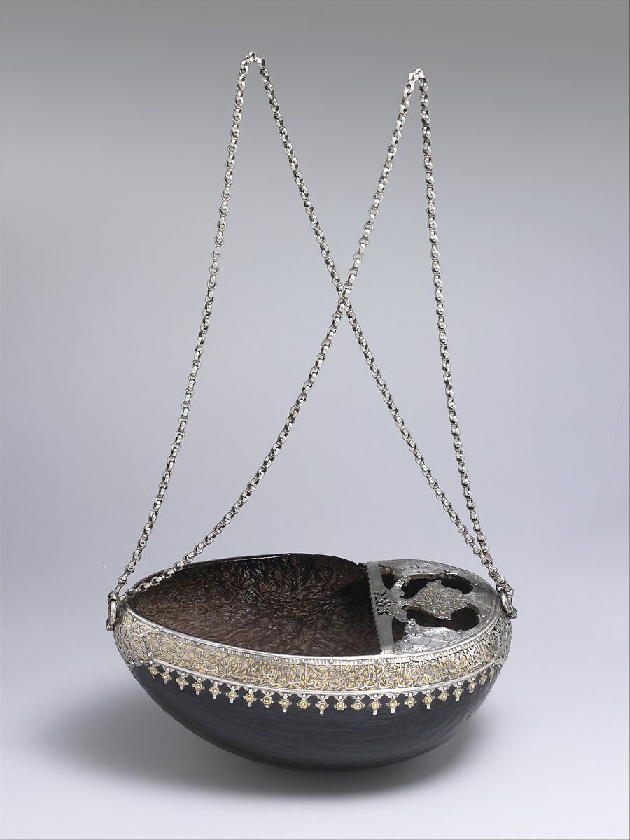 Begging Bowl, Yar Muhammad, Coco-de-mer shell, silver and gilded silver; pierced and engraved