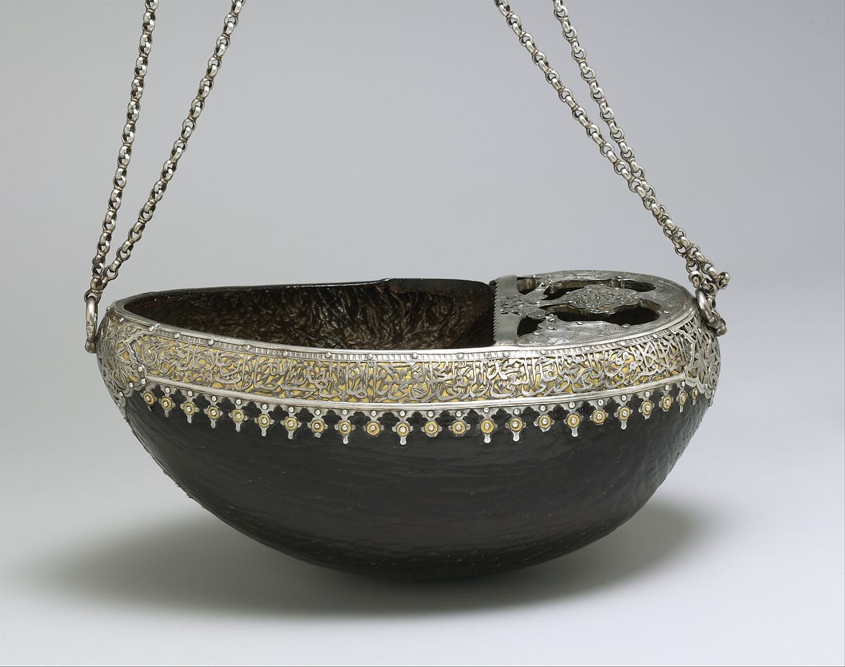 Begging Bowl, Yar Muhammad, Coco-de-mer shell, silver and gilded silver; pierced and engraved