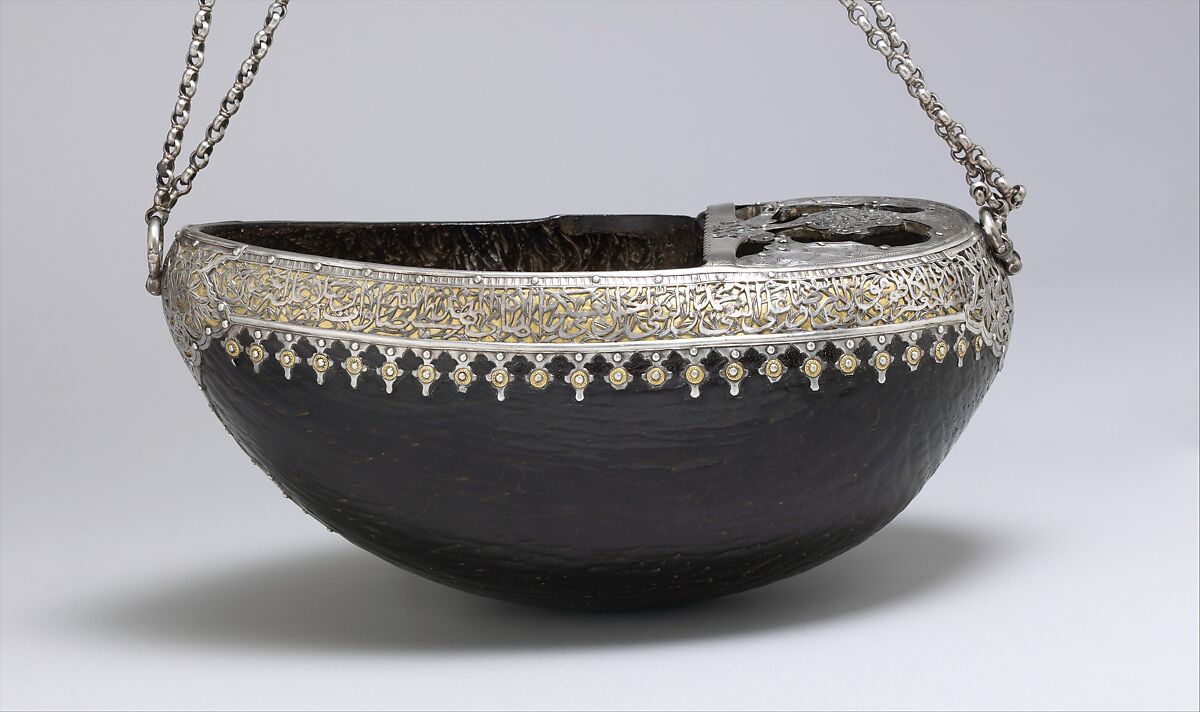 Begging Bowl, Yar Muhammad, Coco-de-mer shell, silver and gilded silver; pierced and engraved