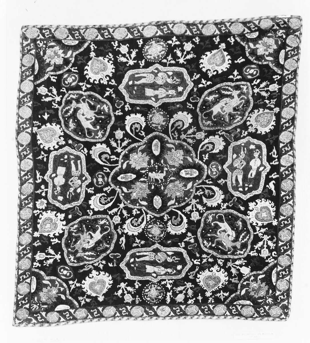 Cover, Cotton, silk; plain weave, embroidered