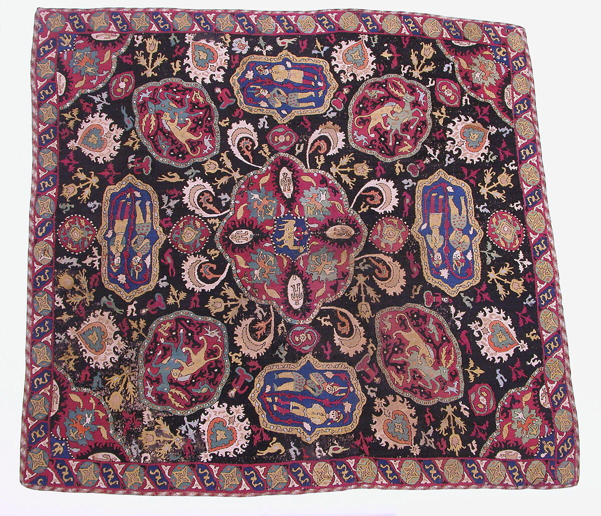 Cover, Cotton, silk; plain weave, embroidered 