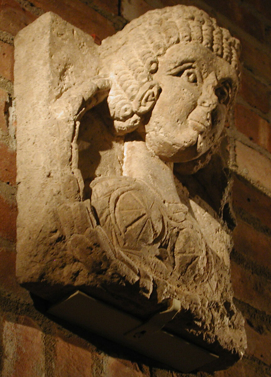 Fragment from a Relief with the Bust of a Woman, Limestone; carved