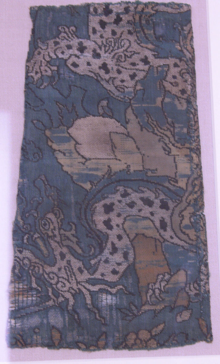 Textile Fragment, Silk and metal wrapped yarns; compound weaveSatin and twill interconnected
