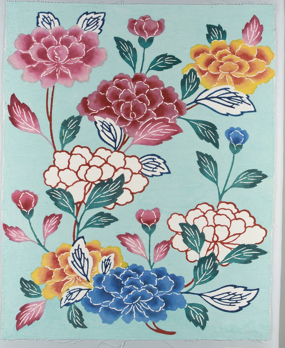 Bingata Panel with Tree Peonies, Teruyo Shinohara and her pupils, Cotton tabby, Japan (Ryūkyū Islands) 