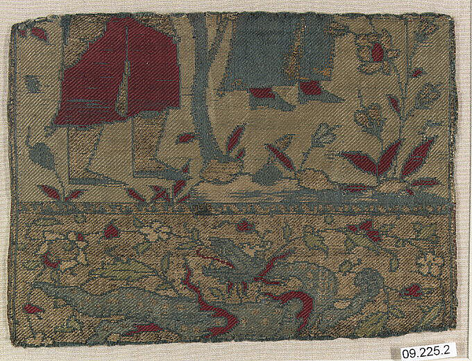 Textile Fragment, Silk, metal wrapped thread; lampas 