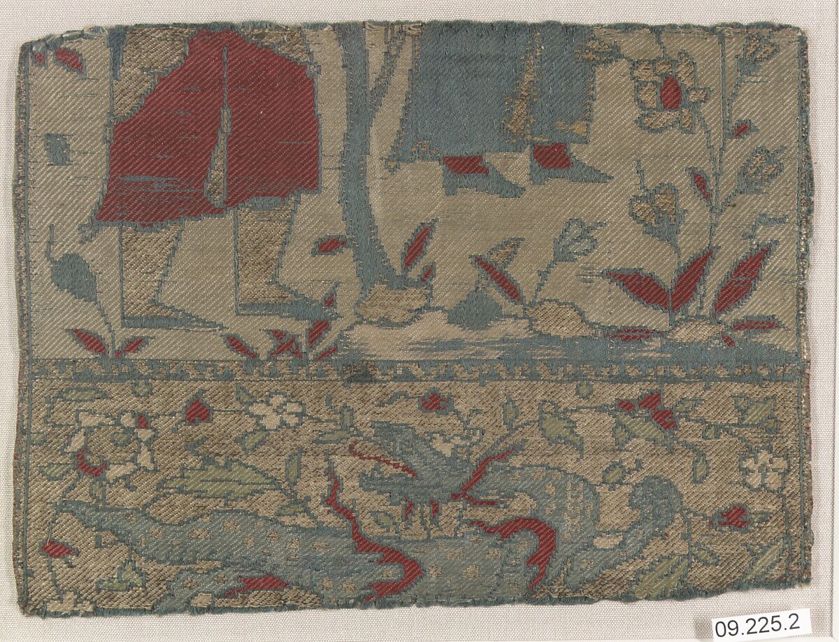 Textile Fragment, Silk, metal wrapped thread; lampas