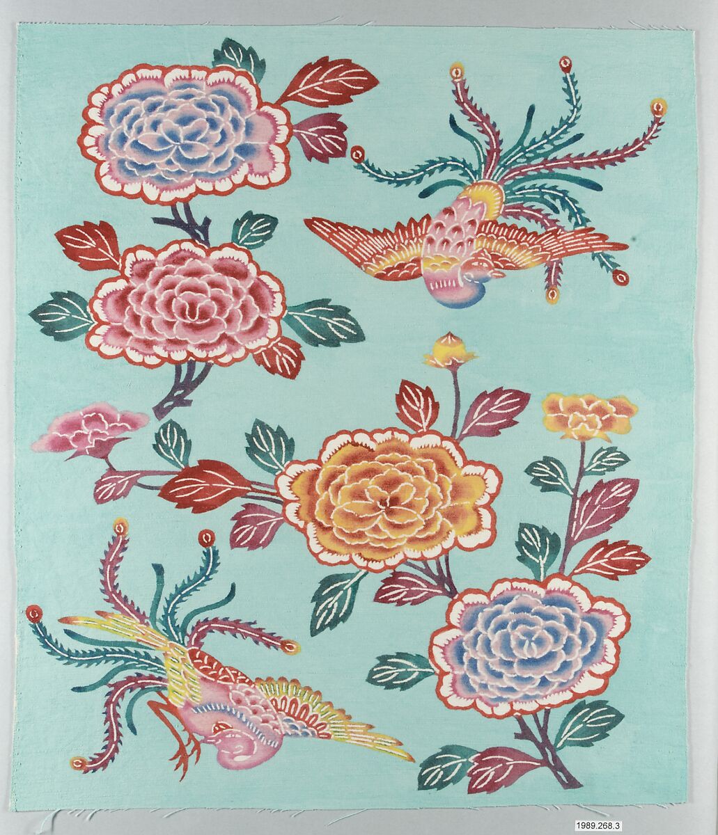 Bingata Panel with Tree Peonies and Peacocks, Teruyo Shinohara and her pupils, Cotton tabby, Japan (Ryūkyū Islands) 