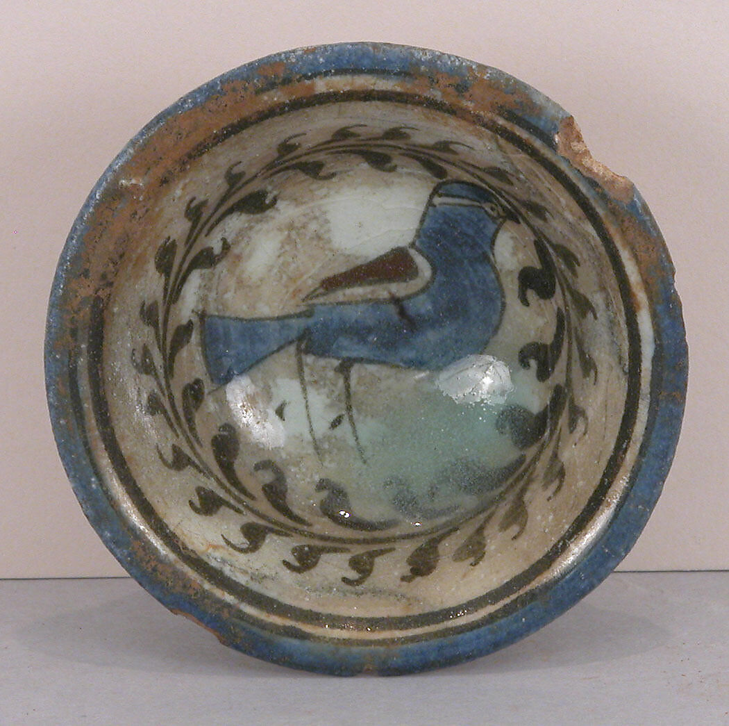 Bowl, Stonepaste; painted on opaque white ground under transparent glaze 