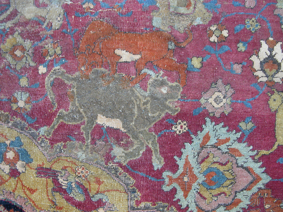 Carpet, Silk (warp) cotton (weft), wool (weft and pile); asymmetrically knotted pile