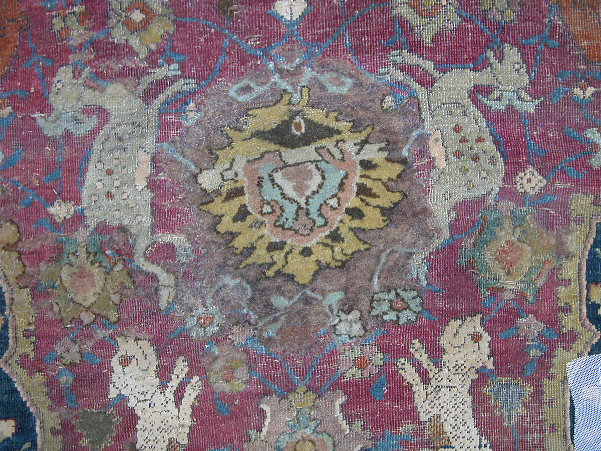 Carpet, Silk (warp) cotton (weft), wool (weft and pile); asymmetrically knotted pile