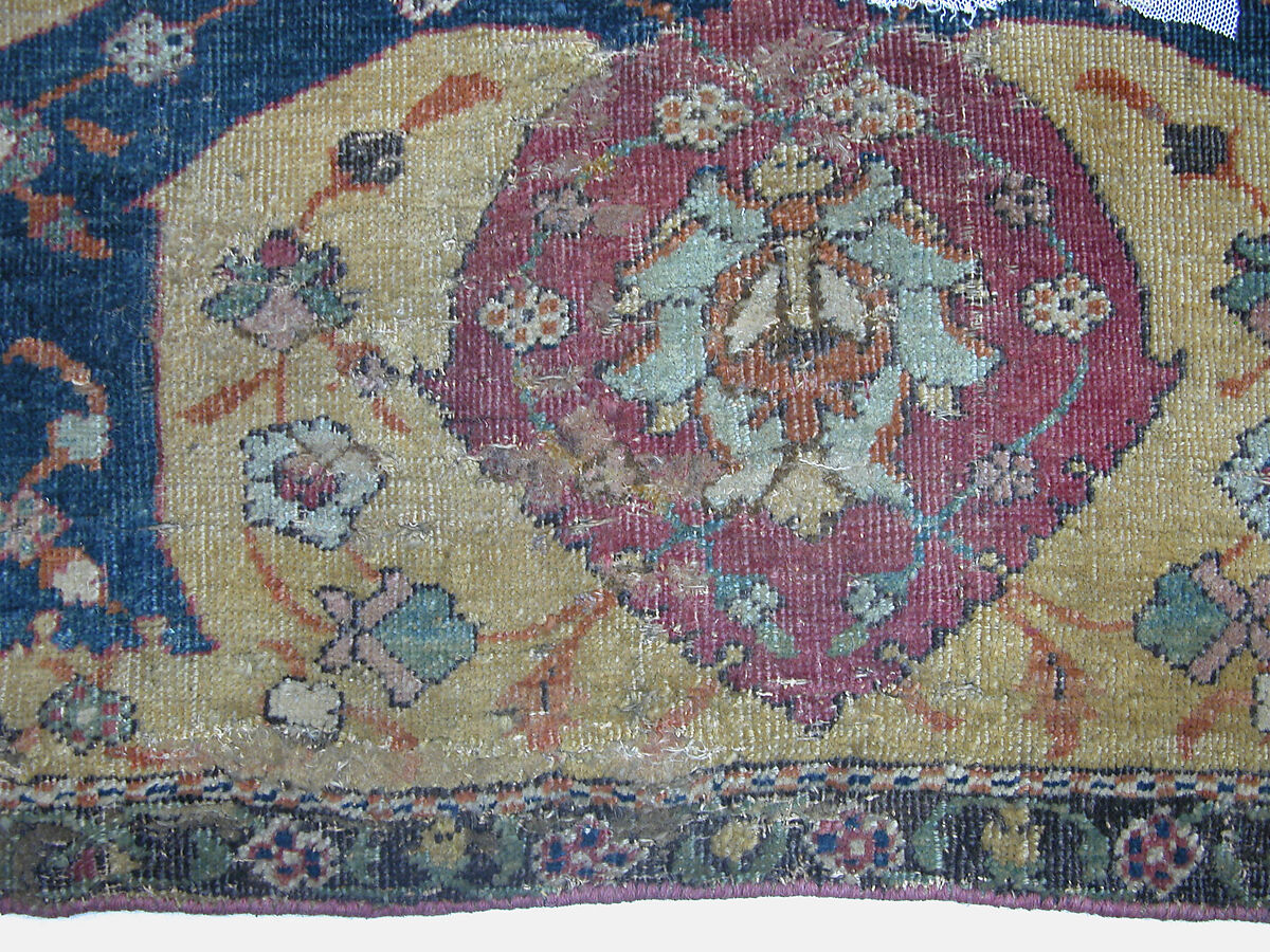 Carpet, Silk (warp) cotton (weft), wool (weft and pile); asymmetrically knotted pile
