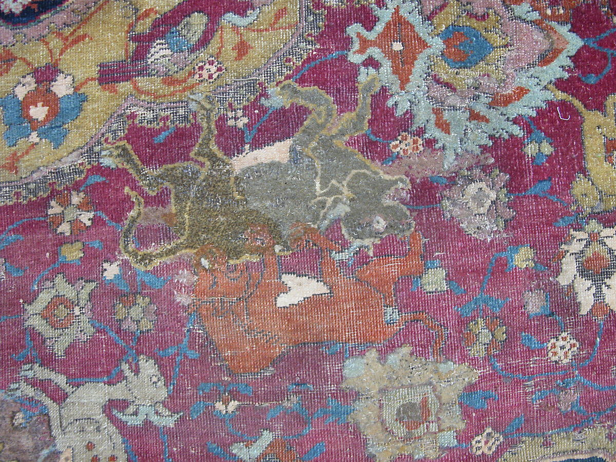 Carpet, Silk (warp) cotton (weft), wool (weft and pile); asymmetrically knotted pile