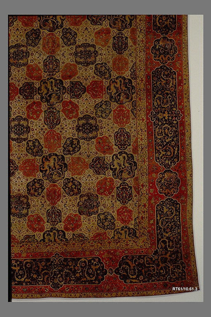 Carpet with a Compartment Design, Silk (warp and weft), wool (pile); asymmetrically knotted pile
