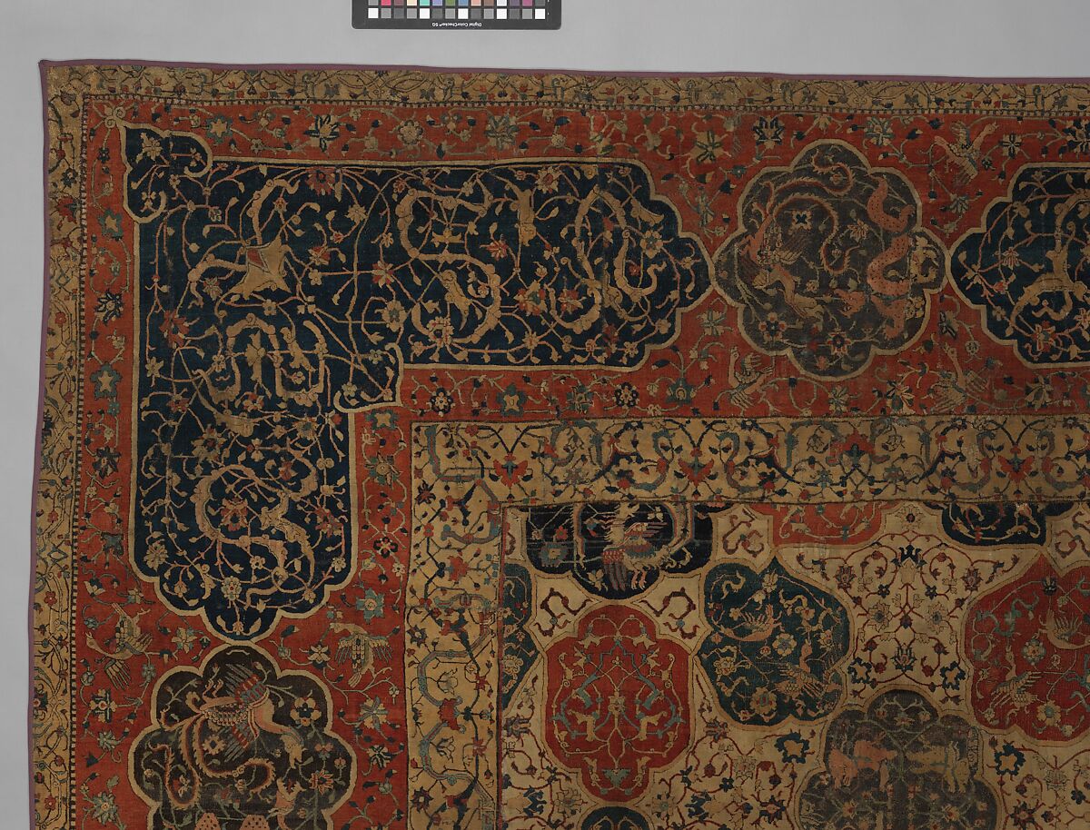 Carpet with a Compartment Design, Silk (warp and weft), wool (pile); asymmetrically knotted pile