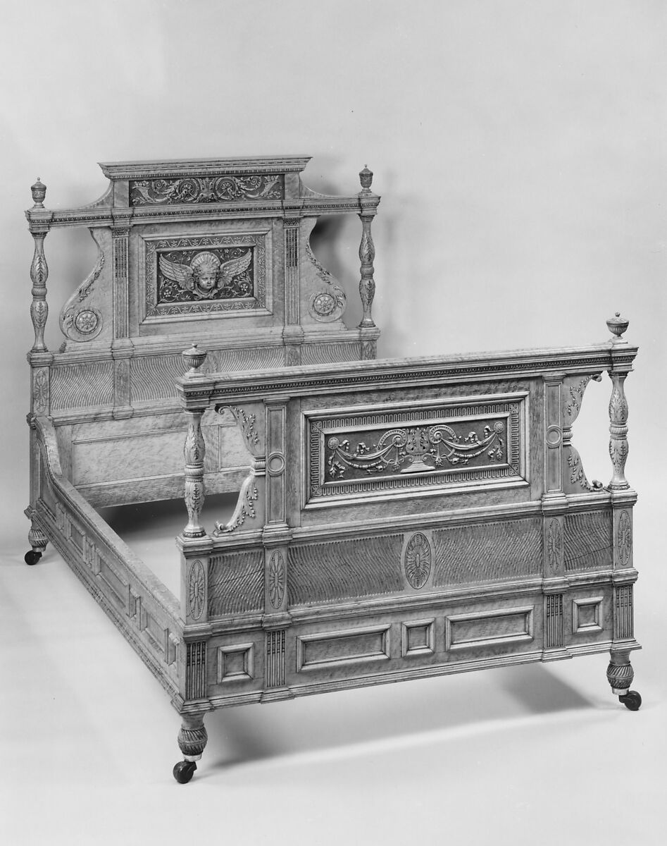 Bedstead from the Henry Gurdon Marquand House, New York City, Bird's-eye maple, maple, and tulip poplar, American
