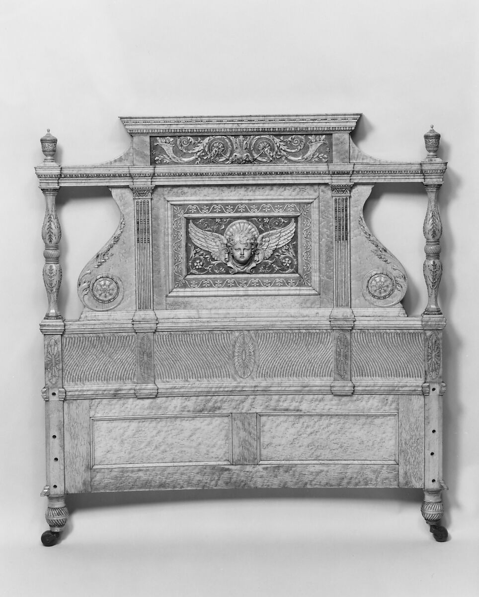 Bedstead from the Henry Gurdon Marquand House, New York City, Bird's-eye maple, maple, and tulip poplar, American