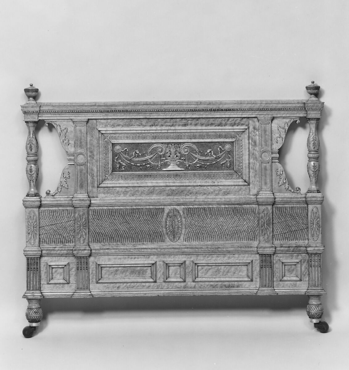 Bedstead from the Henry Gurdon Marquand House, New York City, Bird's-eye maple, maple, and tulip poplar, American