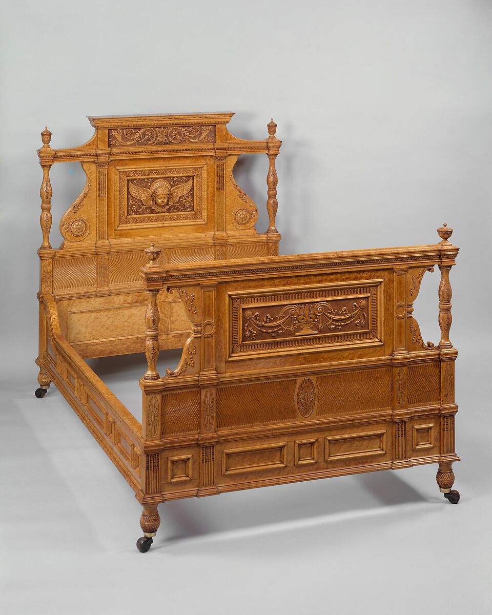 Bedstead from the Henry Gurdon Marquand House, New York City, Bird's-eye maple, maple, and tulip poplar, American