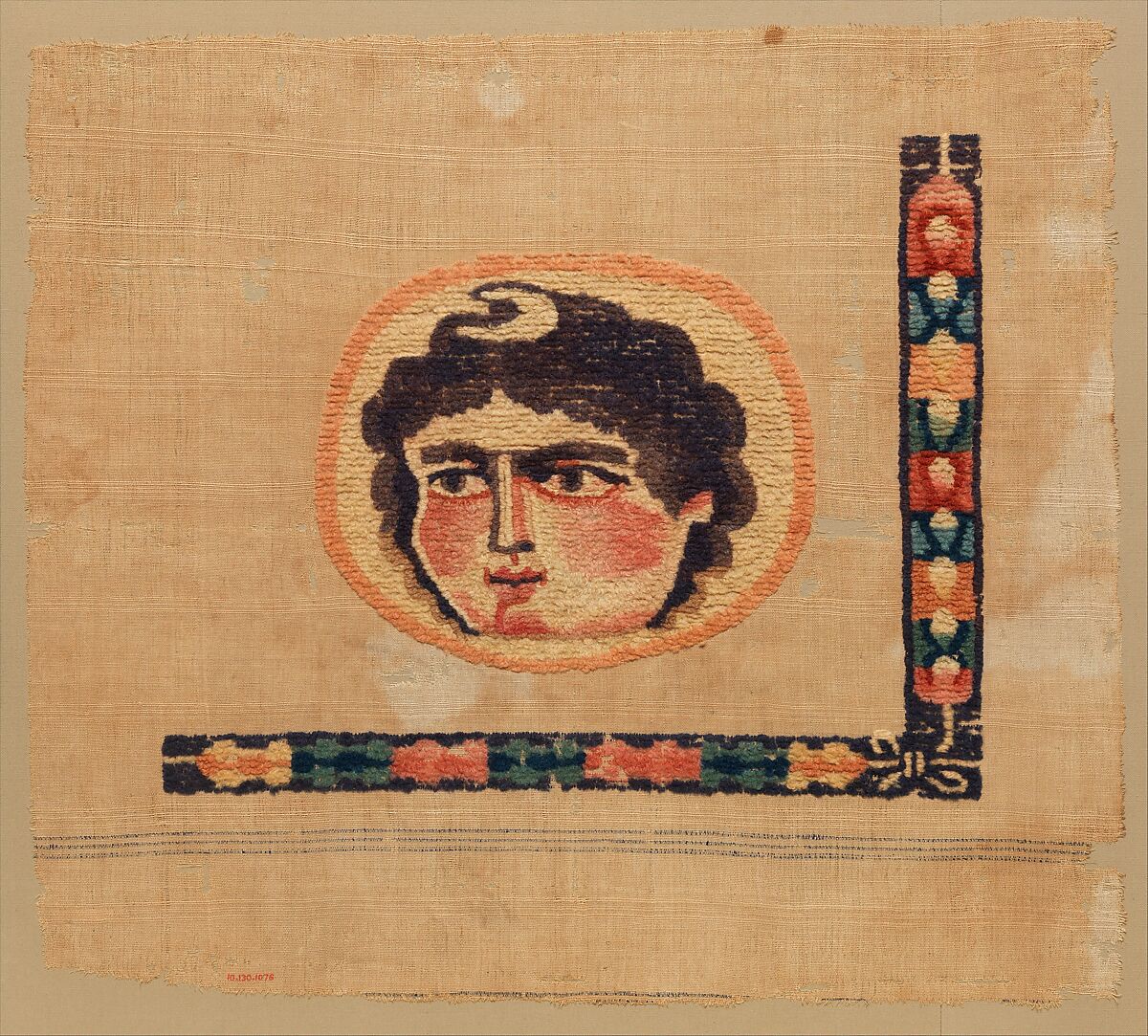 Coptic Textile Fragment with Image of a Goddess, Linen, wool; plain weave, weft-loop pile