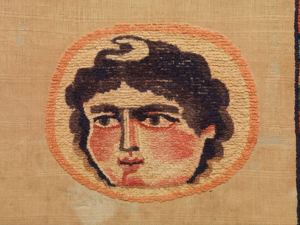 Coptic Textile Fragment with Image of a Goddess, Linen, wool; plain weave, weft-loop pile