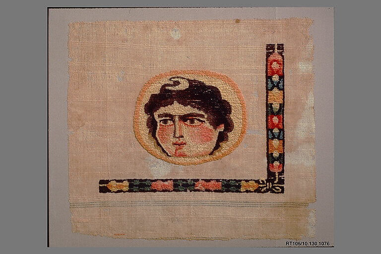 Coptic Textile Fragment with Image of a Goddess, Linen, wool; plain weave, weft-loop pile