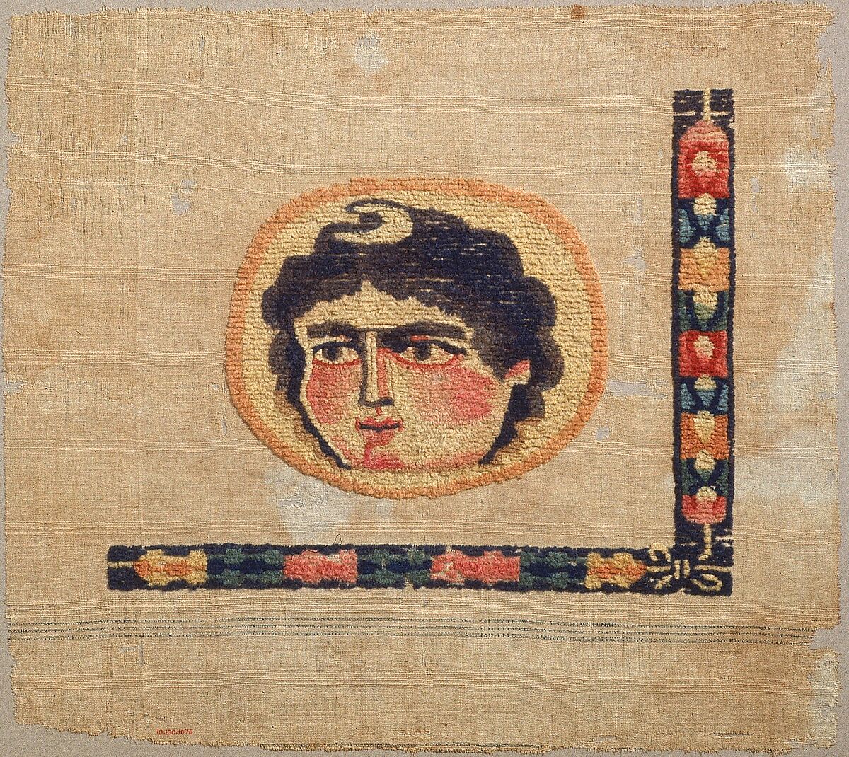 Coptic Textile Fragment with Image of a Goddess, Linen, wool; plain weave, weft-loop pile
