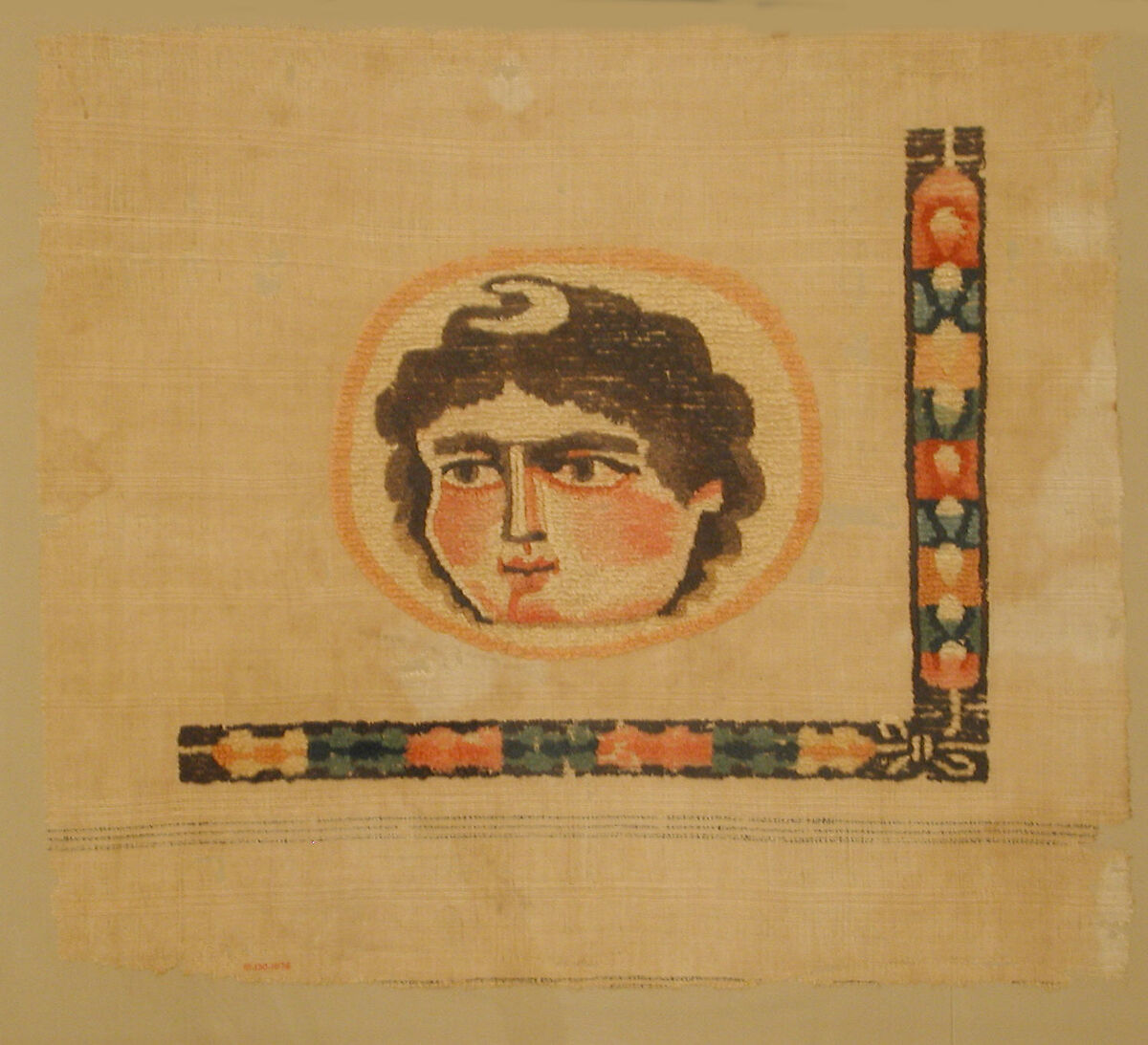 Coptic Textile Fragment with Image of a Goddess, Linen, wool; plain weave, weft-loop pile