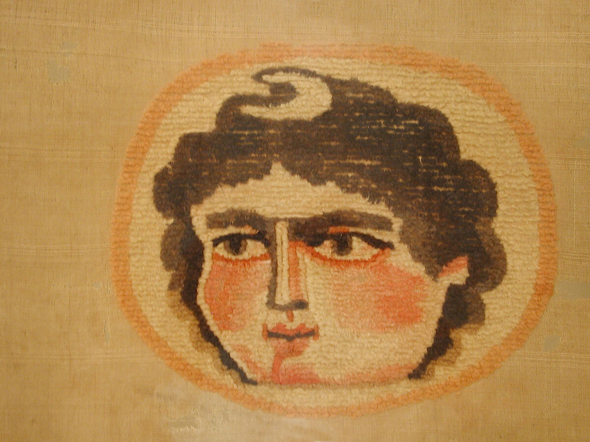Coptic Textile Fragment with Image of a Goddess, Linen, wool; plain weave, weft-loop pile