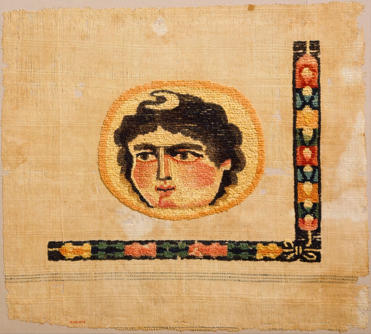 Coptic Textile Fragment with Image of a Goddess, Linen, wool; plain weave, weft-loop pile