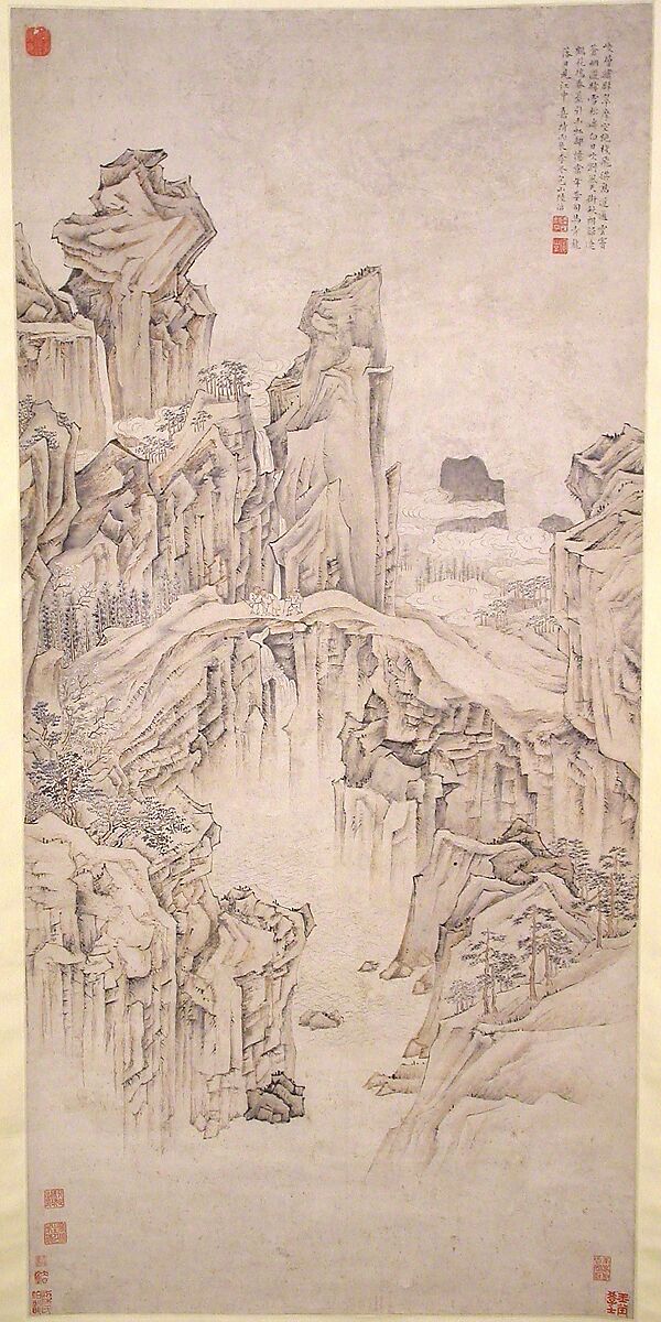 Natural Rock Bridge, Lu Zhi (Chinese, 1495–1576), Hanging scroll; ink and color on paper, China 