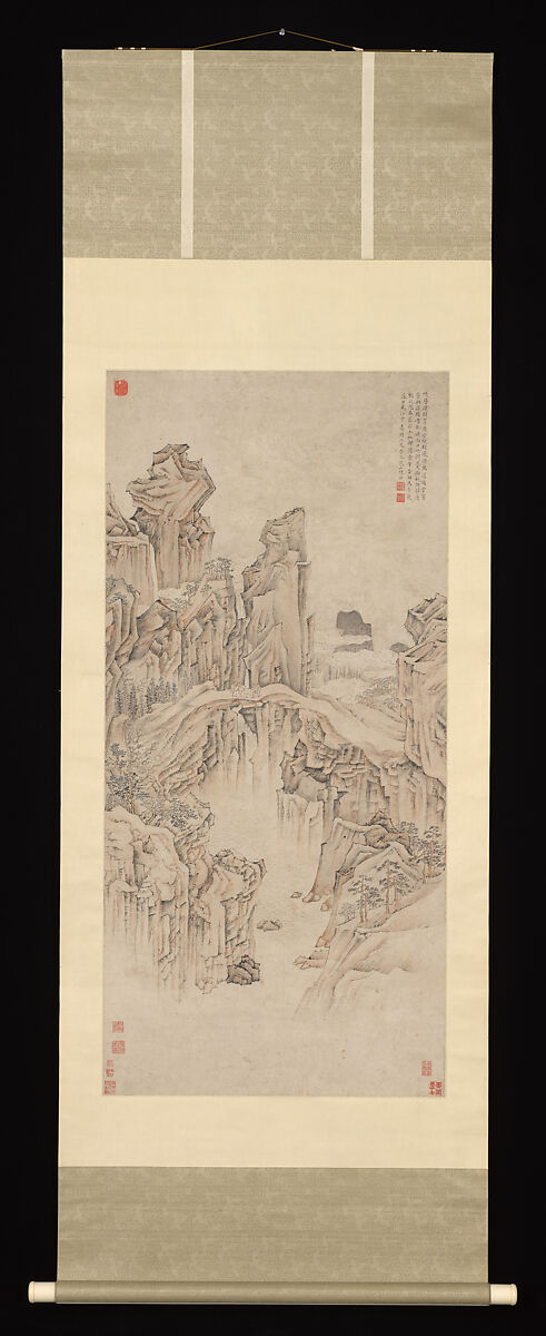 Natural Rock Bridge, Lu Zhi (Chinese, 1495–1576), Hanging scroll; ink and color on paper, China