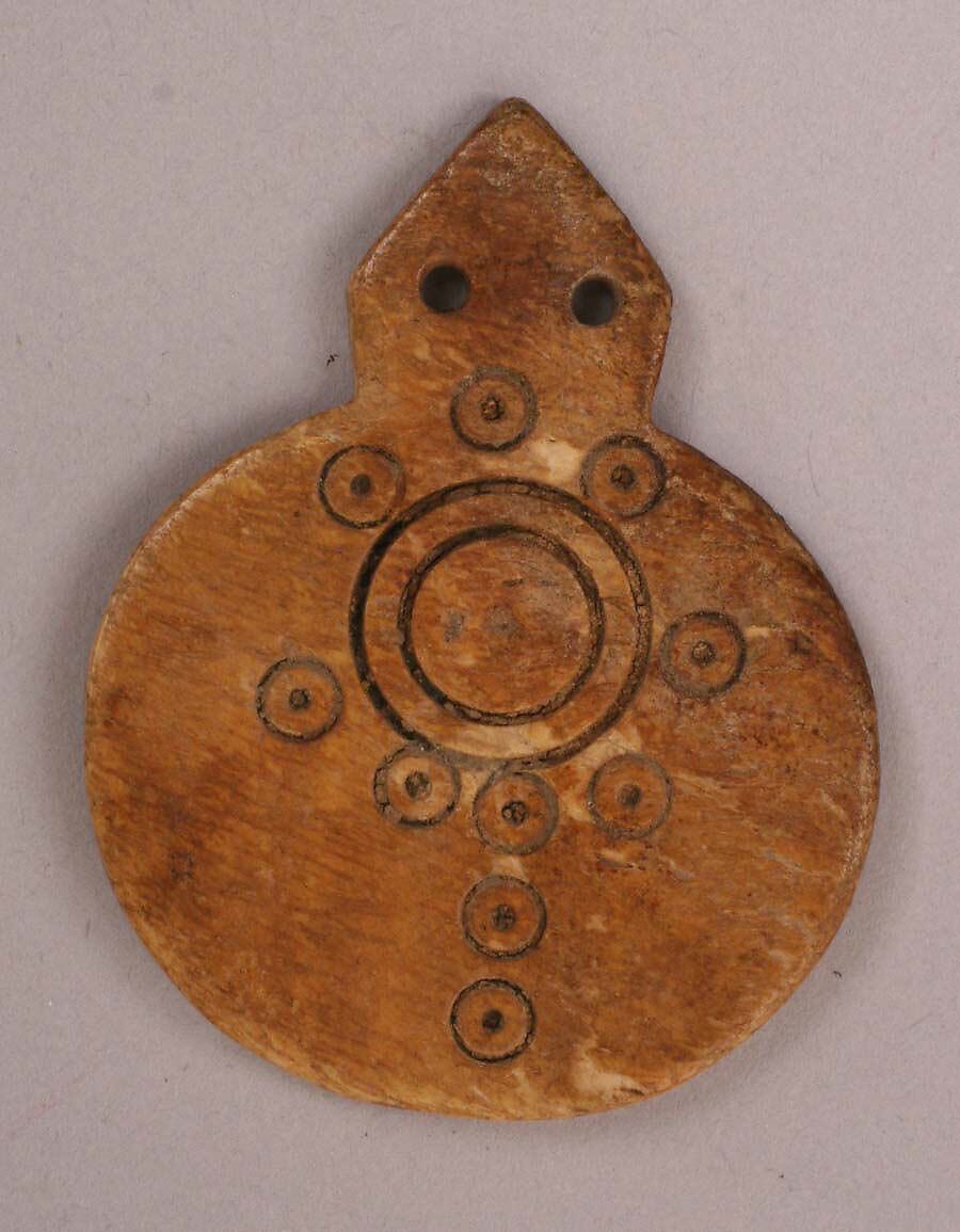 Lid, Bone; incised and inlaid with paint