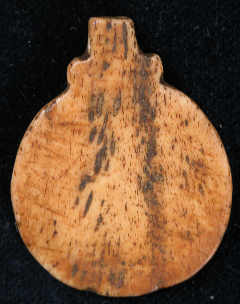 Pendant or Jar-Top, Bone; incised and inlaid with paint